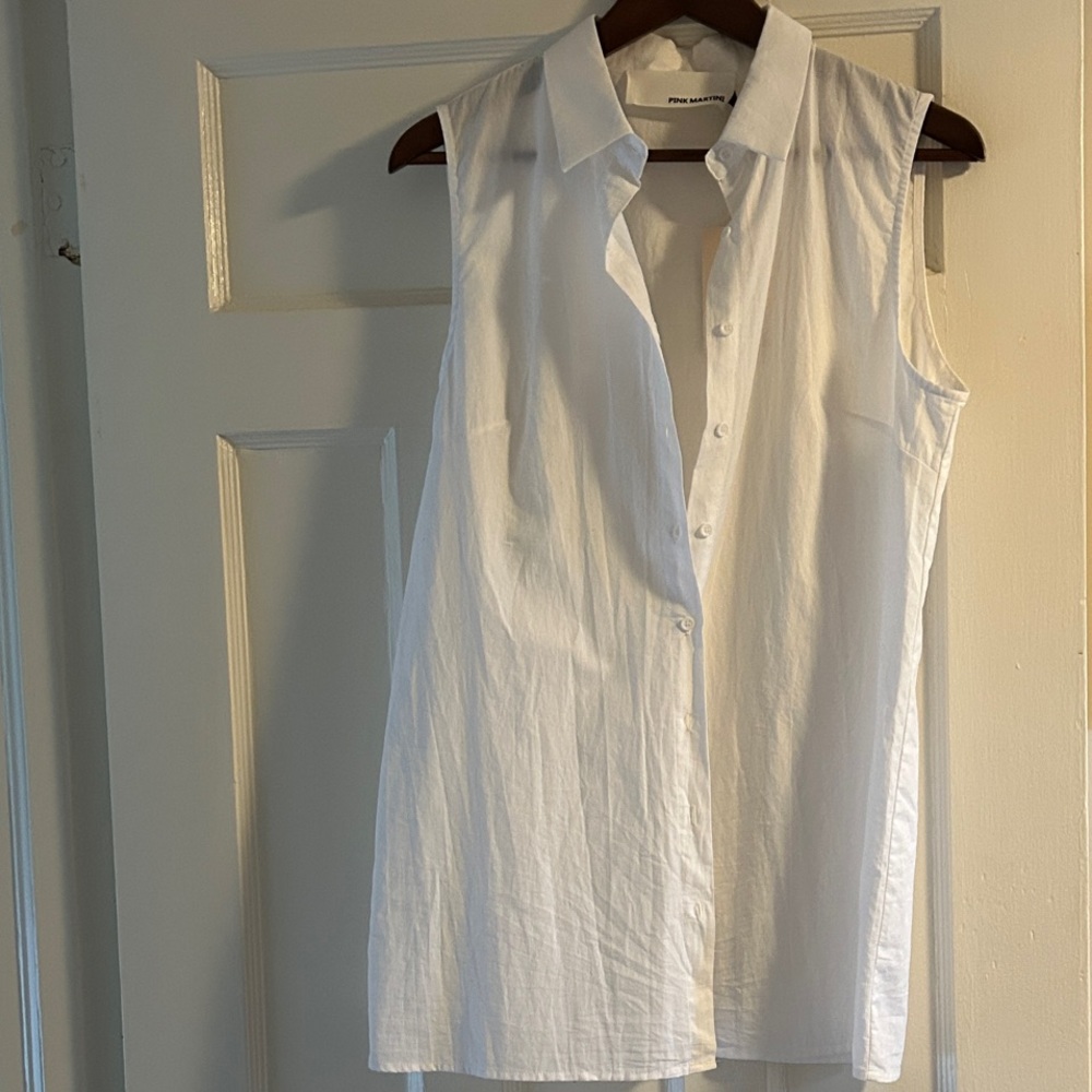 Pink Martini Lisa Top - White Sleeveless Button-Down Shirt